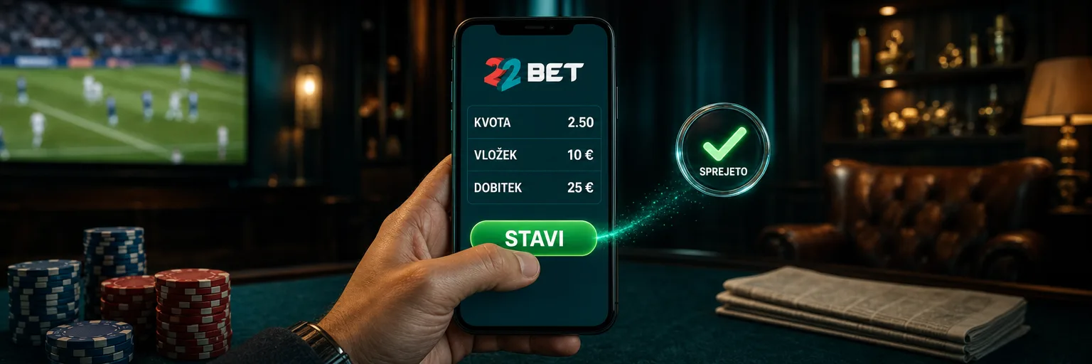 Stavni listek 22Bet s kvoto, vložkom in možnim dobitkom